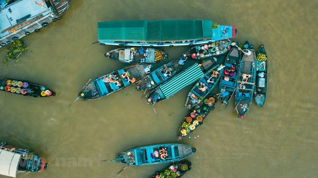 El momento ideal para visitar el mercado flotante Cai Rang es de 5:00 am a 8:00 am. (Fuente: Vietnam+)