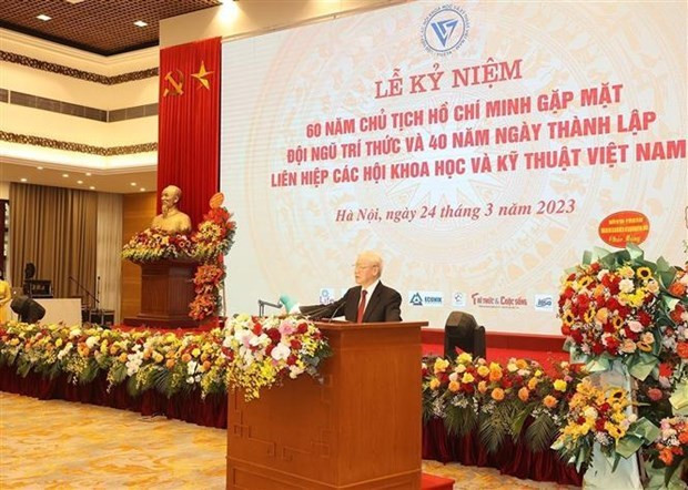 El secretario general del Partido Comunista de Vietnam, Nguyen Phu Trong, interviene en la ceremonia. (Foto: VNA)