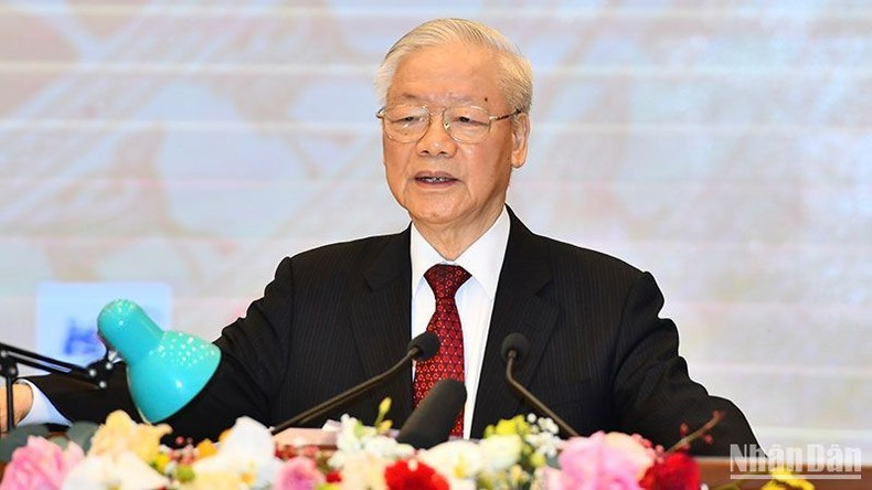 El secretario general del PCV, Nguyen Phu Trong habló en la cita. (Foto: Dang Khoa)