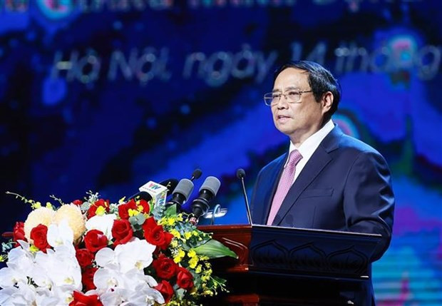 El primer ministro vietnamita, Pham Minh Chinh, interviene en el evento (Fuente:VNA)