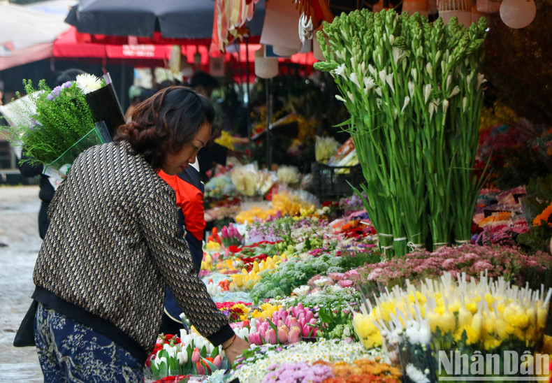 Bullicioso mercado de flores de Hanói por Día Internacional de la Mujer ảnh 8