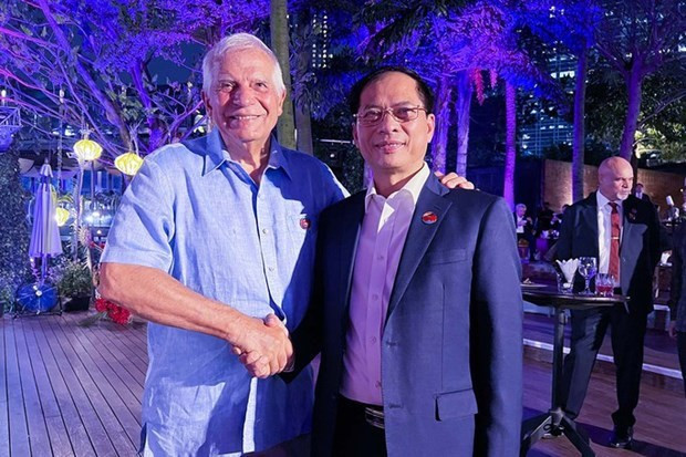 El canciller de Vietnam, Bui Thanh Son (derecha), se reúne con el alto representante de la UE para Asuntos Exteriores y Política de Seguridad, Joseph Borell (Foto: Cancillería vietnamita)