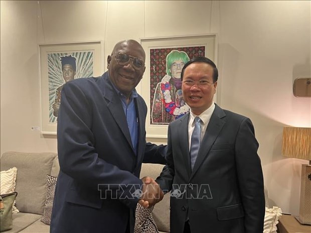 El presidente vietnamita, Vo Van Thuong, sostiene una reunión con el vicepresidente cubano, Salvador Valdés Mesa (Fuente: VNA) El presidente vietnamita, Vo Van Thuong, sostiene una reunión con el vicepresidente cubano, Salvador Valdés Mesa (Fuente: VNA)