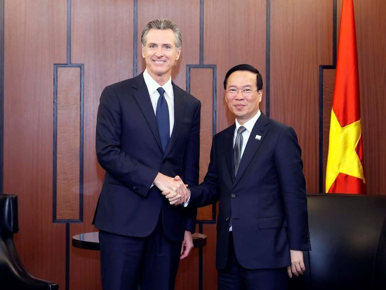 El presidente de Vietnam, Vo Van Thuong, y el gobernador de California, Gavin Newsom (Fuente:VNA) El presidente de Vietnam, Vo Van Thuong, y el gobernador de California, Gavin Newsom (Fuente:VNA)