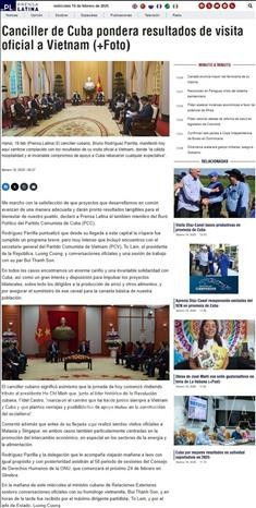 Diarios cubanos informan sobre la visita oficial a Vietnam del miembro del Buró Político del Comité Central del Partido Comunista de Cuba y canciller, Bruno Rodríguez Parrilla. (Fuente: VNA) Diarios cubanos informan sobre la visita oficial a Vietnam del miembro del Buró Político del Comité Central del Partido Comunista de Cuba y canciller, Bruno Rodríguez Parrilla. (Fuente: VNA)
