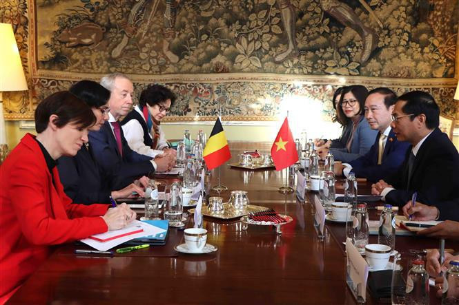 En el encuentro entre el ministro Bui Thanh Son y la ministra belga de Asuntos Exteriores, Asuntos Europeos y Comercio Exterior e Instituciones Culturales Federales, Hadja Lahbib. (Fotografía: VNA) En el encuentro entre el ministro Bui Thanh Son y la ministra belga de Asuntos Exteriores, Asuntos Europeos y Comercio Exterior e Instituciones Culturales Federales, Hadja Lahbib. (Fotografía: VNA)