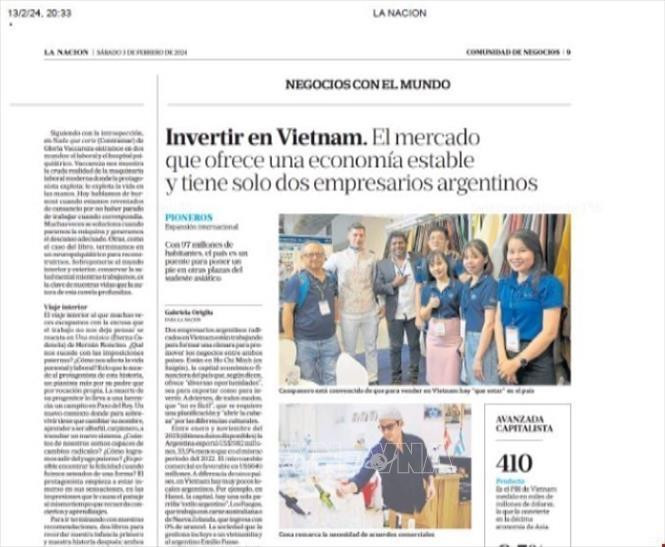 El artículo publicado en el periódico argentino La Nación. (Fotografía: VNA) El artículo publicado en el periódico argentino La Nación. (Fotografía: VNA)