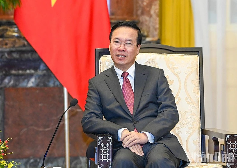 El presidente vietnamita Vo Van Thuong habla en el encuentro. El presidente vietnamita Vo Van Thuong habla en el encuentro.