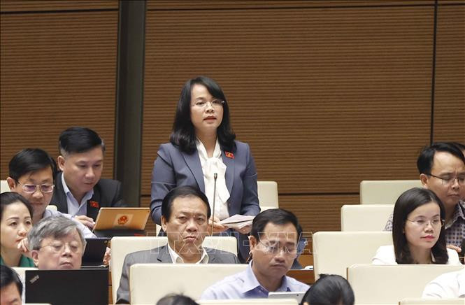 La diputada de la delegación parlamentaria de la provincia de Binh Thuan Pham Thi Hong Yen plantea preguntas en la sesión. (Fotografía: VNA) La diputada de la delegación parlamentaria de la provincia de Binh Thuan Pham Thi Hong Yen plantea preguntas en la sesión. (Fotografía: VNA)