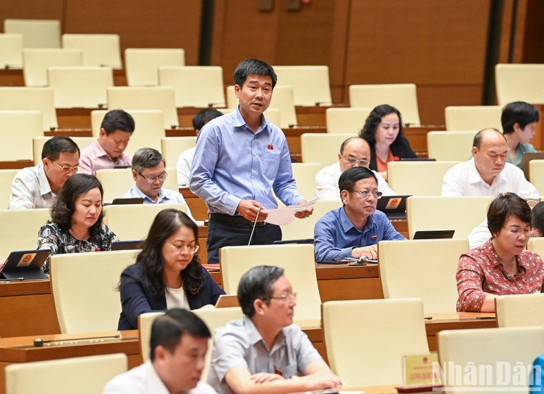 Representante de la provincia de Thanh Hoa, Le Thanh Hoan, formula una cuestión. Representante de la provincia de Thanh Hoa, Le Thanh Hoan, formula una cuestión.