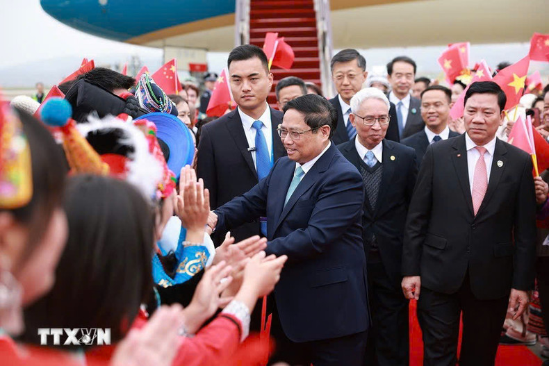 Ceremonia de bienvenida del primer ministro vietnamita. (Foto: VNA)