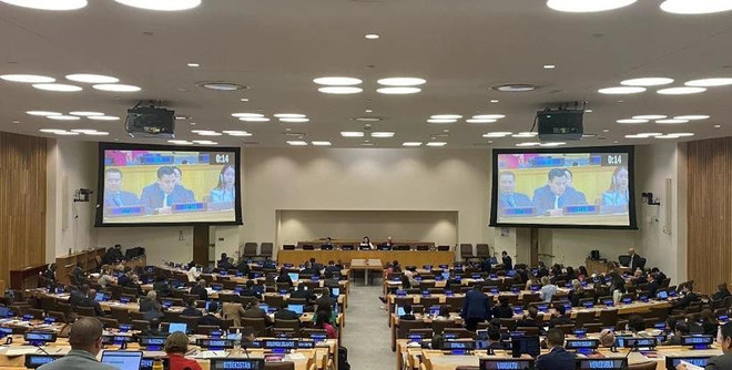 El embajador Dang Hoang Giang, representante permanente de Vietnam ante la ONU, habla en la reunión. (Foto: VNA) El embajador Dang Hoang Giang, representante permanente de Vietnam ante la ONU, habla en la reunión. (Foto: VNA)