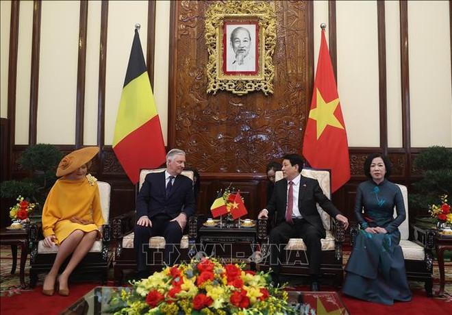 El presidente de Vietnam, Luong Cuong, y el rey Felipe de Bélgica en una reunión a puerta cerrada. (Foto: VNA) El presidente de Vietnam, Luong Cuong, y el rey Felipe de Bélgica en una reunión a puerta cerrada. (Foto: VNA)