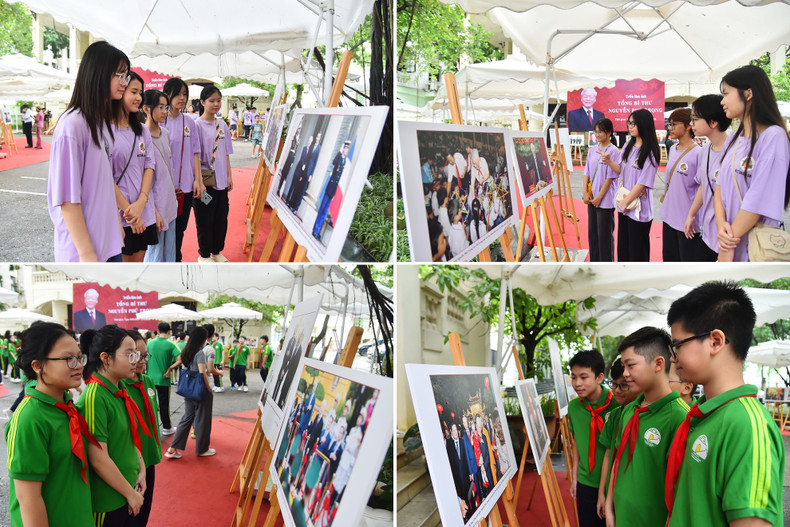 Un gran número de alumnos de la capital acuden a la sede del periódico Nhan Dan para visitar la exposición. Un gran número de alumnos de la capital acuden a la sede del periódico Nhan Dan para visitar la exposición.