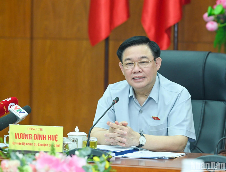 Dinh Hue pronuncia el discurso de apertura en la reunión.