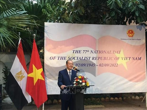 El embajador de Vietnam en Egipto, Nguyen Huy Dung, habla en el evento. (Fotografía: VNA) El embajador de Vietnam en Egipto, Nguyen Huy Dung, habla en el evento. (Fotografía: VNA)