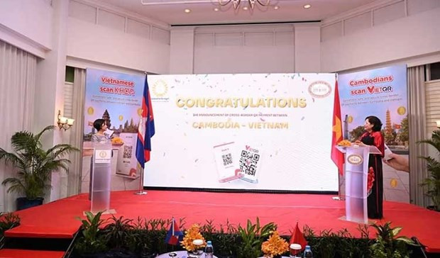 En la ceremonia del lanzamiento del sistema de pago transfronterizo de QR Vietnam - Camboya. (Fuente: NBC) En la ceremonia del lanzamiento del sistema de pago transfronterizo de QR Vietnam - Camboya. (Fuente: NBC)