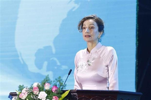 La directora general de la Unesco, Audrey Azoulay, en la ceremonia. (Fotografía: VNA) La directora general de la Unesco, Audrey Azoulay, en la ceremonia. (Fotografía: VNA)