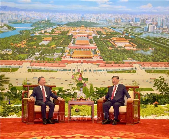 El secretario general y presidente de China, Xi Jinping, invita a su homólogo vietnamita, To Lam, para asistir a la fiesta del té. (Foto: VNA) El secretario general y presidente de China, Xi Jinping, invita a su homólogo vietnamita, To Lam, para asistir a la fiesta del té. (Foto: VNA)