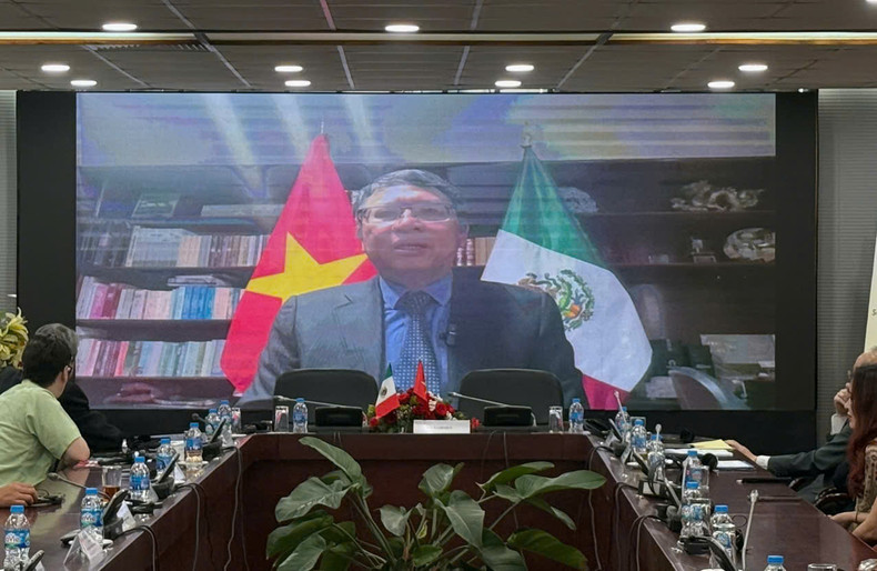 El embajador de Vietnam en México, Nguyen Van Hai, en su intervención por videoconferencia. (Foto: Thanh Hang)