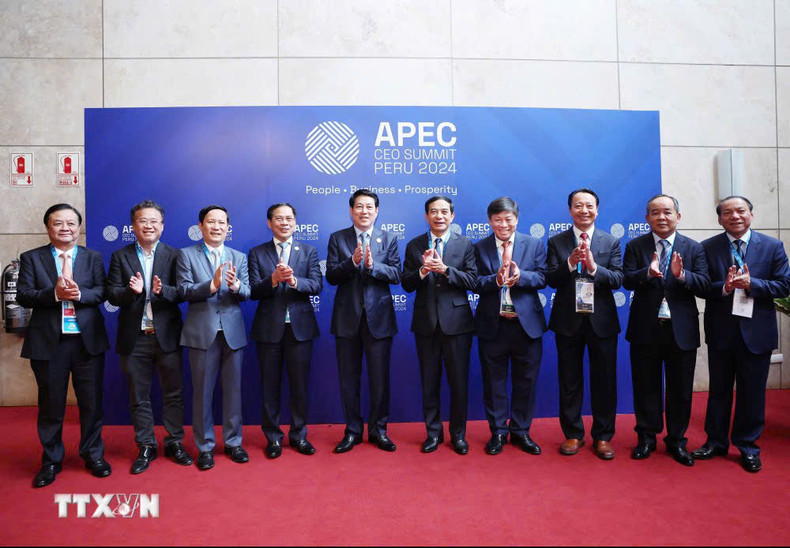 El Consejo Asesor Empresarial de APEC (ABAC) Vietnam da la bienvenida al presidente Luong Cuong y a los delegados. (Foto: VNA)