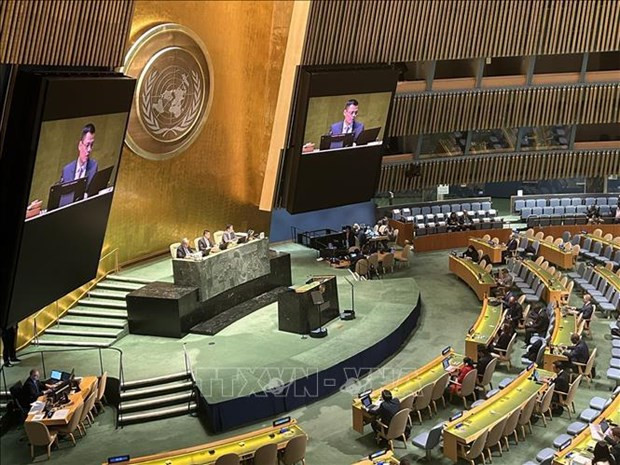 El embajador Dang Hoang Giang, representante permanente de Vietnam ante la ONU, habla en el evento. (Foto: VNA)