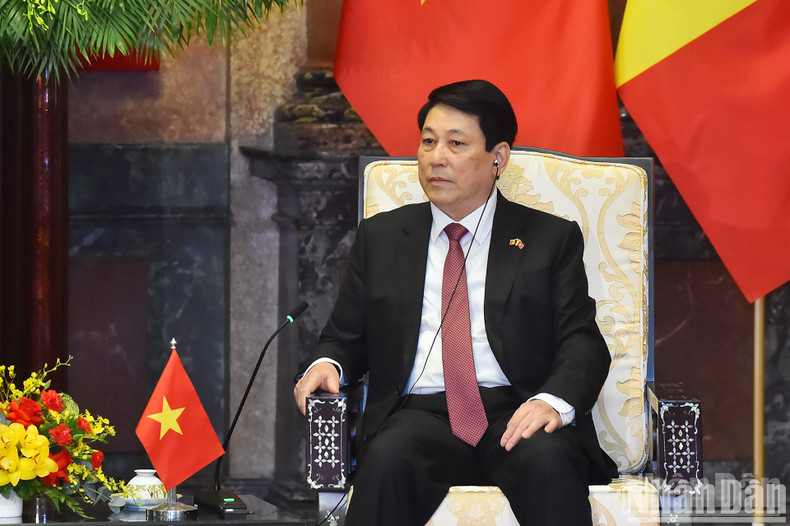 El presidente Luong Cuong habla en la cita. El presidente Luong Cuong habla en la cita.