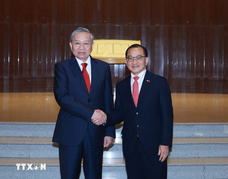 El secretario general del PCV, To Lam (izquierda), y el presidente del Parlamento de Singapur, Seah Kian Peng. (Foto: VNA) El secretario general del PCV, To Lam (izquierda), y el presidente del Parlamento de Singapur, Seah Kian Peng. (Foto: VNA)