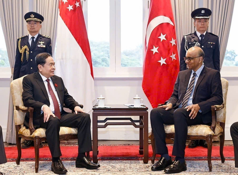 El titular de la Asamblea Nacional de Vietnam, Tran Thanh Man, se reúne con el presidente de Singapur, Tharman Shanmugaratnam, durante su visita oficial al país insular el 3 de diciembre de 2024. (Foto: VNA) El titular de la Asamblea Nacional de Vietnam, Tran Thanh Man, se reúne con el presidente de Singapur, Tharman Shanmugaratnam, durante su visita oficial al país insular el 3 de diciembre de 2024. (Foto: VNA)