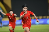 El defensa sub-22 de Vietnam, Ly Duc, celebra el segundo gol de su equipo. (Foto: VNA)