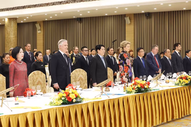 En el banquete de Estado en honor a la visita de los reyes Felipe y Matilde de Bélgica (Foto: VNA)