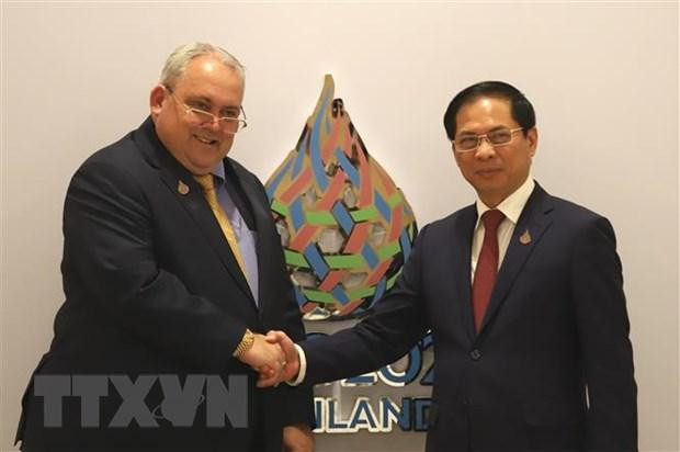 El canciller vietnamita, Bui Thanh Son, y su par de Papua Nueva Guinea, Justin Tkatchenko (Foto: VNA)