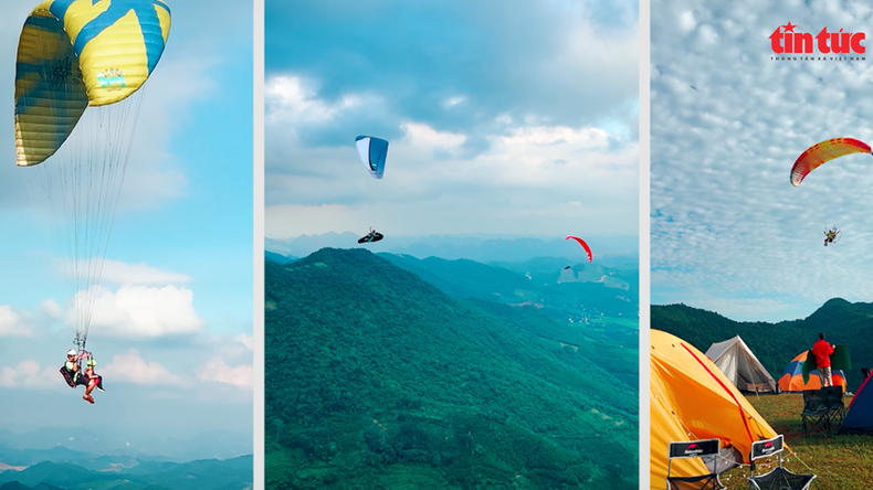 Cada vuelo desde el pico U Bo hasta el aterrizaje dura unos 20 minutos, dependiendo del viento. (Foto: VNA)