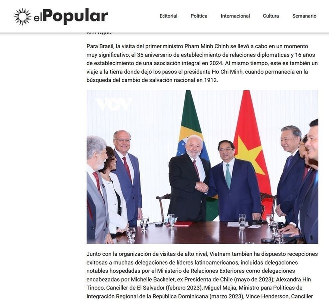 El artículo “Las vibrantes relaciones con la región latinoamericana contribuyen al éxito de la diplomacia vietnamita en 2023” El artículo “Las vibrantes relaciones con la región latinoamericana contribuyen al éxito de la diplomacia vietnamita en 2023”