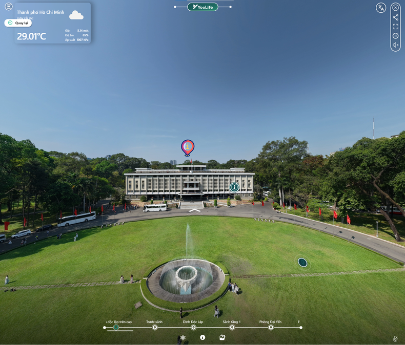 Interfaz de imagen de 360 grados del Palacio de la Independencia. Los lectores pueden visitar cada habitación y área del Palacio con el ratón. Interfaz de imagen de 360 grados del Palacio de la Independencia. Los lectores pueden visitar cada habitación y área del Palacio con el ratón.
