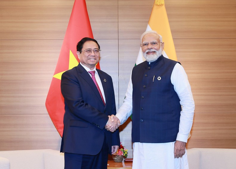 El primer ministro Pham Minh Chinh y su homólogo indio, Narendra Modi. El primer ministro Pham Minh Chinh y su homólogo indio, Narendra Modi.