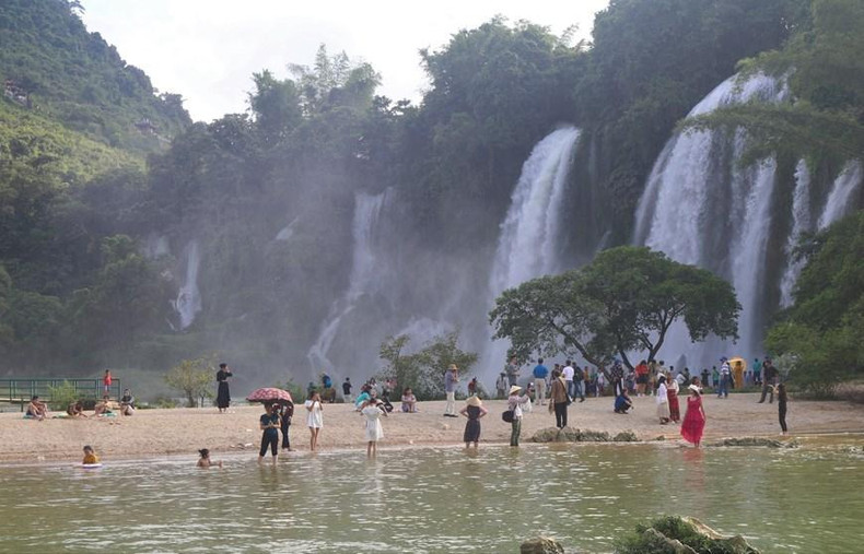 Cada año, la cascada de Ban Gioc atrae a muchos turistas, quienes llegan al lugar para visitar y experimentar la corriente de agua más hermosa de Vietnam. (Foto: VNA)