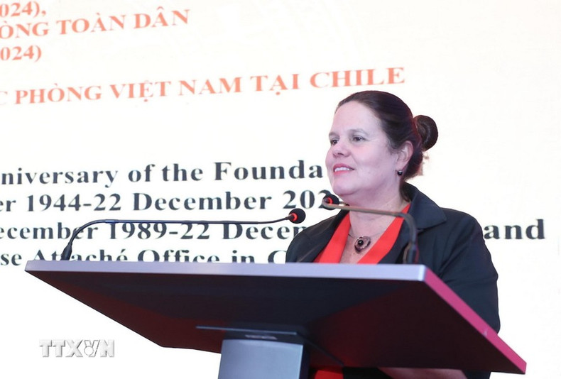 Maya Fernández Allende, ministra de Defensa de Chile, habla en la cita. Maya Fernández Allende, ministra de Defensa de Chile, habla en la cita.