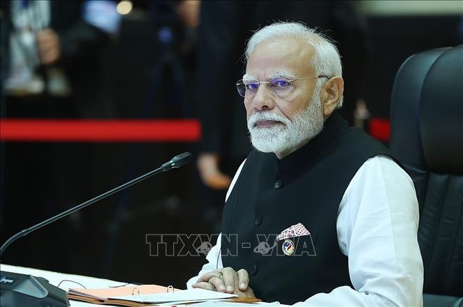 El primer ministro de la India, Narendra Modi, habla en la cumbre.