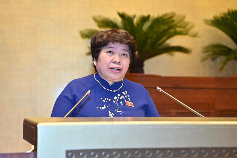 La miembro del Comité Permanente y jefa de la Comisión de Asuntos Sociales de la Asamblea Nacional, Nguyen Thuy Anh presenta un informe sobre el borrador de mencionada Ley.