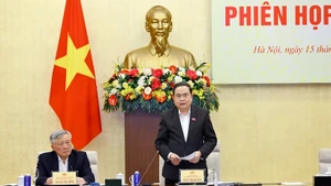 El presidente de la Asamblea Nacional de Vietnam, Tran Thanh Man, habla en la reunión. (Foto: VNA)