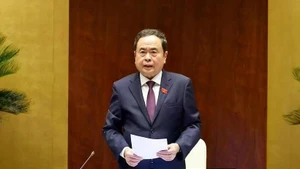 El presidente de la Asamblea Nacional de Vietnam, Tran Thanh Man, interviene en la cita. (Fotografía: VNA)