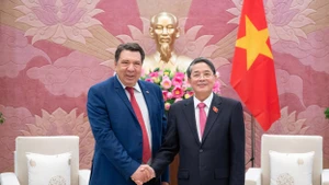 El vicepresidente de la Asamblea Nacional de Vietnam Nguyen Duc Hai (derecha) recibe a Gabriel Petris, cónsul honorario del país indochino en El Pireo (Grecia) y presidente del grupo de energía Aerius. (Foto: quochoi.vn)