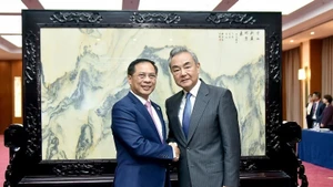 El vice primer ministro y titular de Relaciones Exteriores de Vietnam, Bui Thanh Son (izquierda), y el ministro de Relaciones Exteriores de China, Wang Yi. (Foto: VGP)