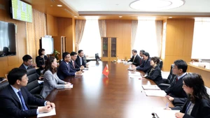 Panorama de la reunión entre el vice primer ministro vietnamita Le Thanh Long y la ministra de Educación, Cultura, Deportes, Ciencia y Tecnología de Japón, Abe Toshiko. (Foto: VNA)