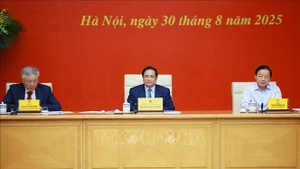 El primer ministro de Vietnam, Pham Minh Chinh, habla en la reunión. (Foto: VNA)