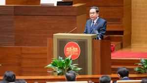 El presidente de la Asamblea Nacional de Vietnam, Tran Thanh Man, interviene en la cita. (Foto: daibieunhandan.vn)