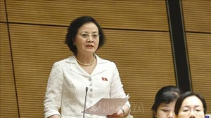 La viceprimera ministra vietnamita Pham Thi Thanh Tra habla en la sesión. (Foto: VNA)