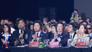 Delegados en la sesión de diálogo de alto nivel del Foro del Sector Privado de Vietnam. (Foto: VNA)