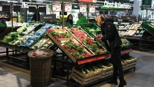 Ciudadanos hacen la compra en un supermercado en la ciudad alemana de Fráncfort. (Foto: Xinhua/VNA)